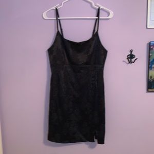 black embroidered silk dress